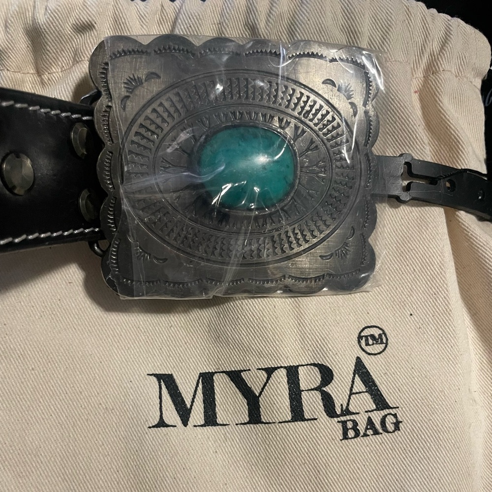 NWT Myra Western Hand Tooled Leather Belt w/ Hair On Hide & Turquoise Accents - Picture 10 of 15